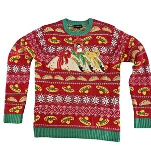 NEW‎ Blizzard Bay Size M Ugly Christmas Sweater TACO Mexican Sombrero snowflake
